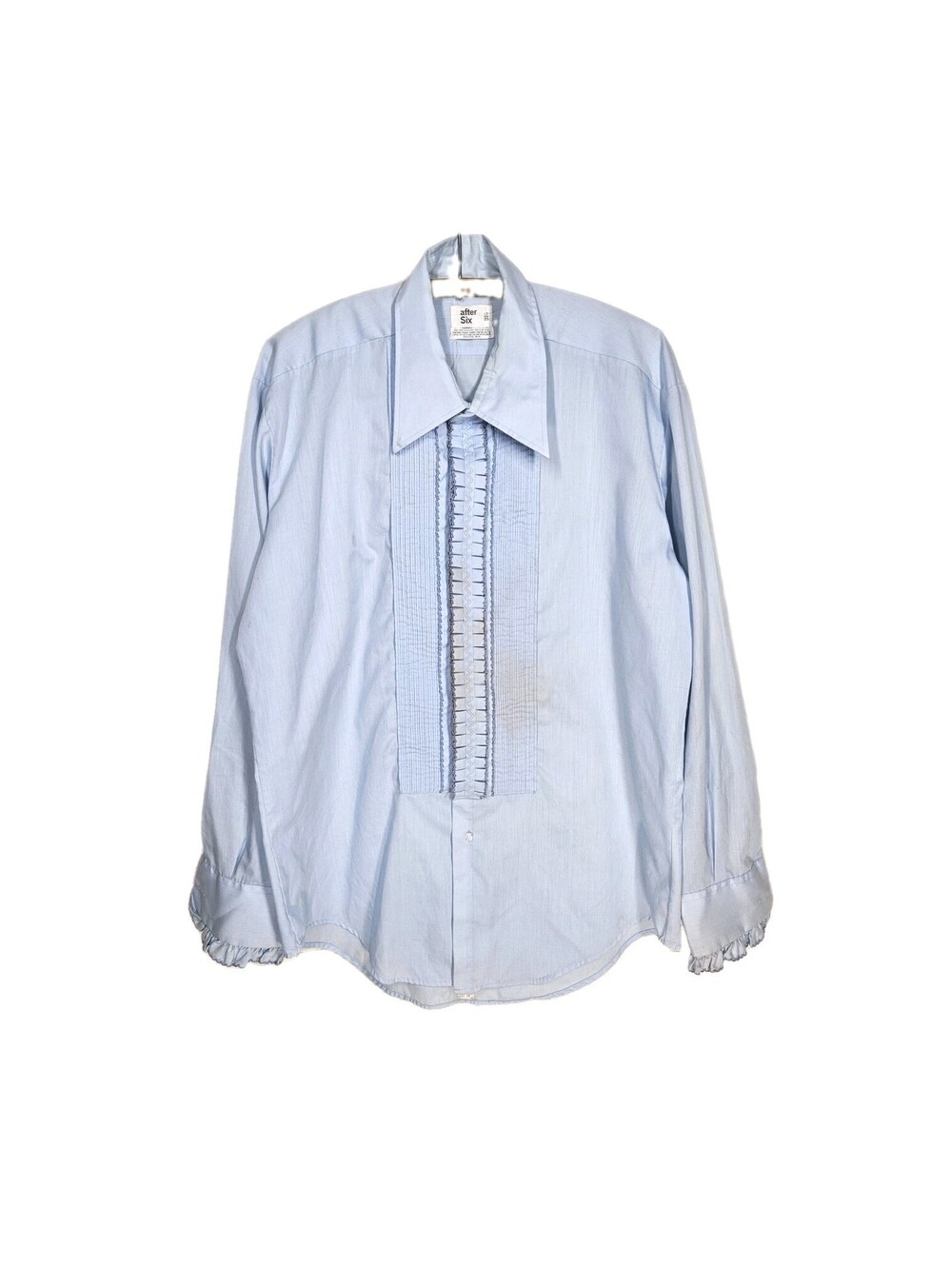 Vintage After Six Ruffle Tuxedo Shirt Mens XL Light Blue 70s Disco Prom Formal